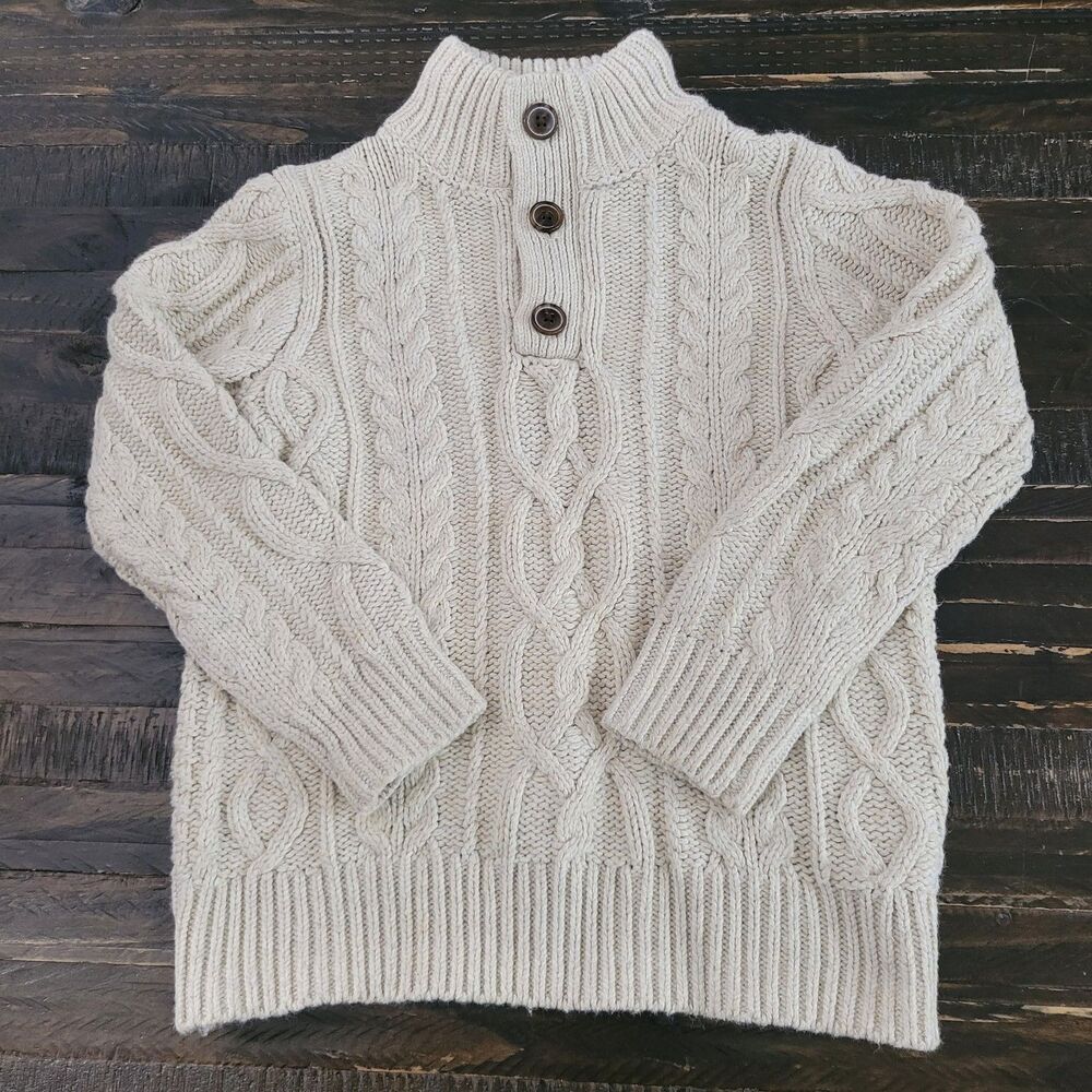 Gap Kids Small 6-7 Cream Cable Knit Mock Neck Sweater 3 Button Pullover
